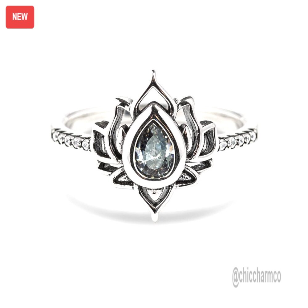 Sterling Silver Lotus Flower Promise Ring Size 7, Dainty Cubic Zirconia